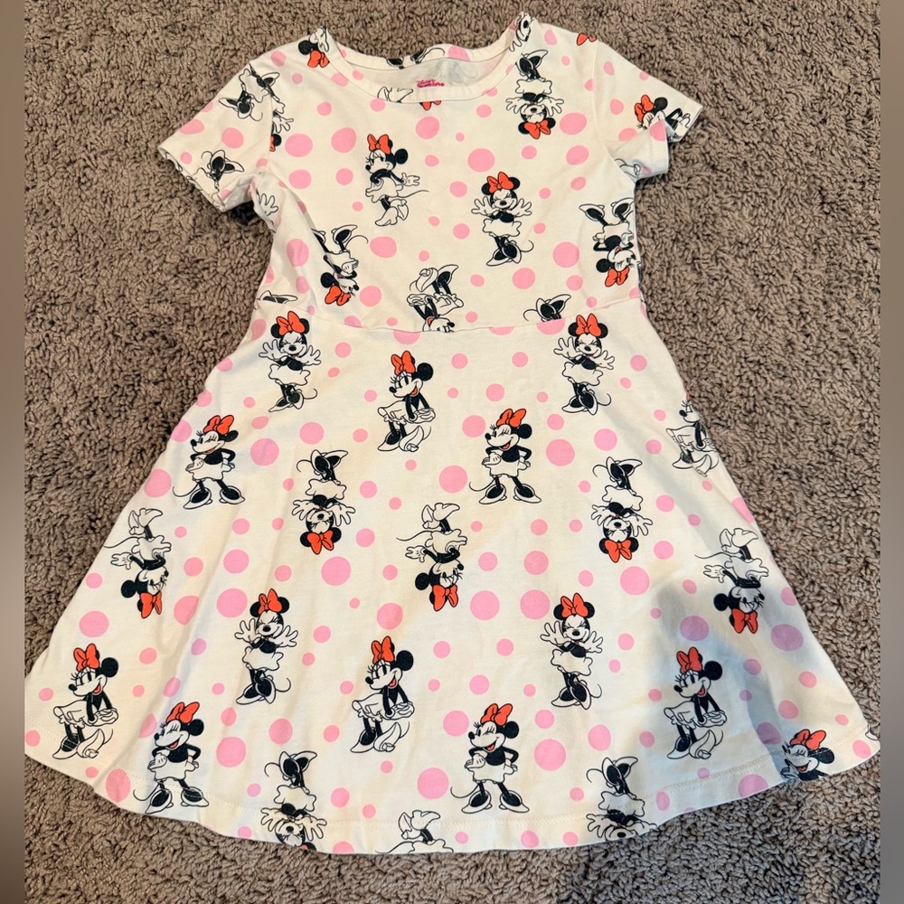 Disney White and Pink Minnie Mouse Polka Dot Twirl Dress